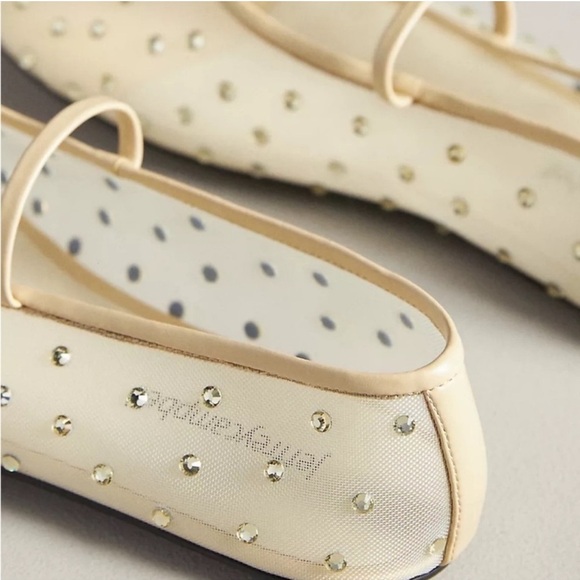 New Jeffrey Campbell Swan Lake Gem Mesh Flats Rhinestone Ballet Yellow - Picture 14 of 15